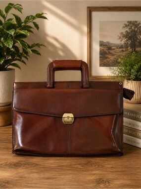 Vintage Stradellina Brown Leather Briefcase Genuine Leather